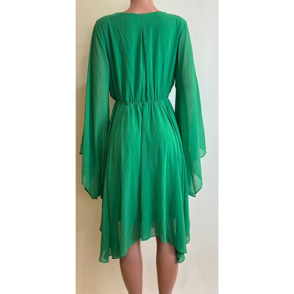 Meghan Los Angeles Sunset Dress Size XL Emerald Handkerchief Hem Kimono Sleeves - Picture 6 of 16